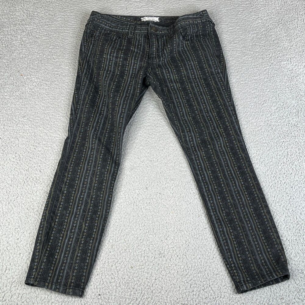 Free People Jeans Womens 28 Black Gray Striped Skinny Mid Rise Denim 30 x 26